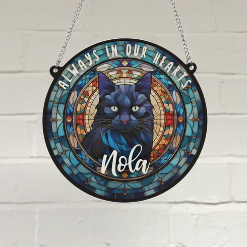 Cat Black Memorial Stained Glass Effect Suncatcher